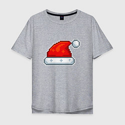 Мужская футболка оверсайз Пиксельная шапка Санта Клауса