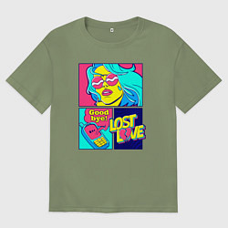 Футболка оверсайз мужская Поп арт девушка с телефоном, цвет: авокадо