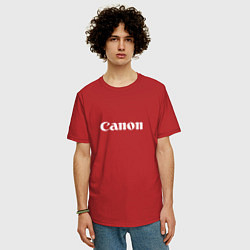 Футболка оверсайз мужская Canon - белый логотип, цвет: красный — фото 2