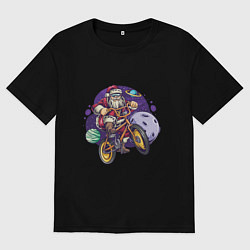 Футболка оверсайз мужская Космический Санта на велике, цвет: черный