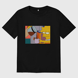 Футболка оверсайз мужская Лиза Симпсон и кофе, цвет: черный