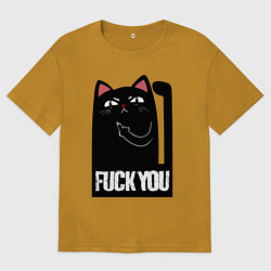 Футболка оверсайз мужская Black cat - fuck you, цвет: горчичный
