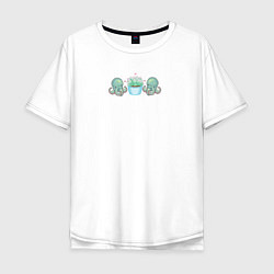 Мужская футболка оверсайз Осьминоги и цветок суккулент пиксели