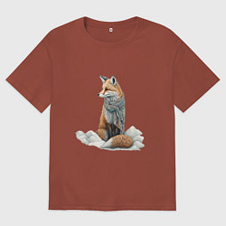 Футболка оверсайз мужская Лисица в сугробах, цвет: кирпичный