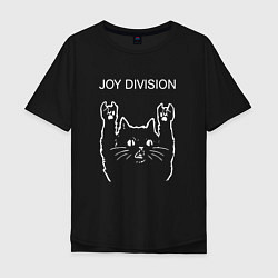 Футболка оверсайз мужская Joy Division рок кот, цвет: черный