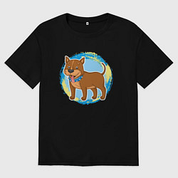 Футболка оверсайз мужская Мультяшный милый бультерьер собака, цвет: черный