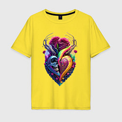Мужская футболка оверсайз Сердце, череп и розы