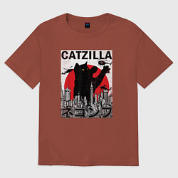 Футболка оверсайз мужская Catzilla in Tokyo мем, цвет: кирпичный