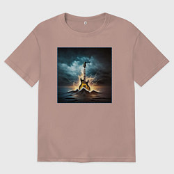 Мужская футболка оверсайз Картина электрогитары посреди бушующего океана