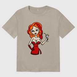 Футболка оверсайз мужская Джесс с бокалом, цвет: миндальный