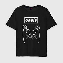 Футболка оверсайз мужская Oasis рок кот, цвет: черный