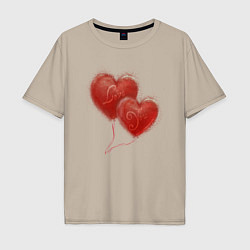 Мужская футболка оверсайз Акварельные воздушные шарики сердечки