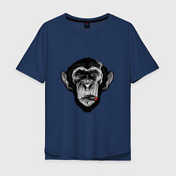 Футболка оверсайз мужская Шимпанзе с сигарой, цвет: тёмно-синий