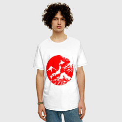 Футболка оверсайз мужская Флаг Японии - красное солнце, цвет: белый — фото 2