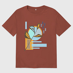 Футболка оверсайз мужская Минималистский абстрактный рисунок, цвет: кирпичный