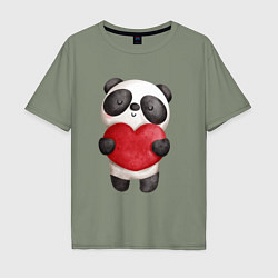 Мужская футболка оверсайз Панда держит сердечко