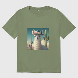 Мужская футболка оверсайз Лама в шляпе