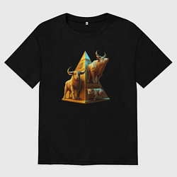 Мужская футболка оверсайз Бык на фоне пирамиды
