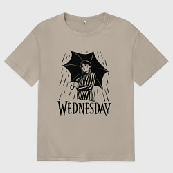 Футболка оверсайз мужская Уэнсдэй под дождем, цвет: миндальный