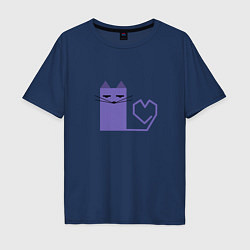 Мужская футболка оверсайз Кот с сердечком в минимализме