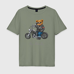 Мужская футболка оверсайз Крутой мотоциклист медведь
