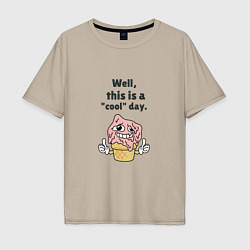 Футболка оверсайз мужская Well this is a cool day, цвет: миндальный