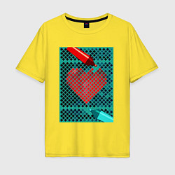Мужская футболка оверсайз Красное сердце маркером
