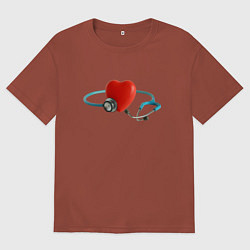 Мужская футболка оверсайз Здоровое сердце - стетоскоп