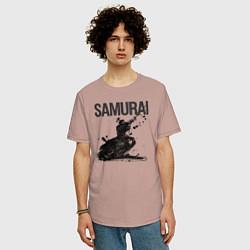 Футболка оверсайз мужская Японский боевой самурай, цвет: пыльно-розовый — фото 2