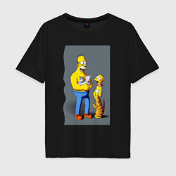 Мужская футболка оверсайз Homer Simpson and cats - нейросеть арт