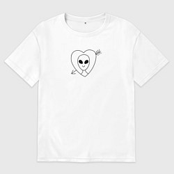 Футболка оверсайз мужская Сердце с инопланитянином, цвет: белый