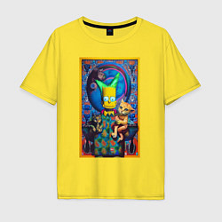Футболка оверсайз мужская Bart Simpson and cats - нейросеть - плакат, цвет: желтый