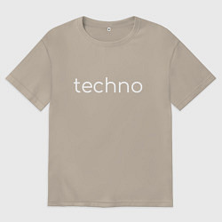 Футболка оверсайз мужская Техно тонкими буквами минимализм, цвет: миндальный