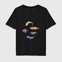 Футболка оверсайз мужская Пять полосатых рыбок, цвет: черный