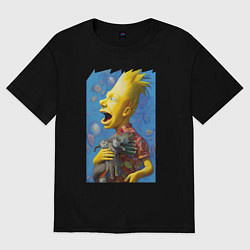 Футболка оверсайз мужская Bart Simpson and cats - нейросеть, цвет: черный