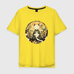 Футболка оверсайз мужская Медитирующий котик, цвет: желтый