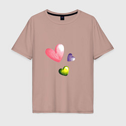 Футболка оверсайз мужская Акварельные сердечки, цвет: пыльно-розовый