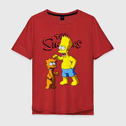 Футболка оверсайз мужская Барт Симпсон и Снежок - нейросеть - мультфильм, цвет: красный