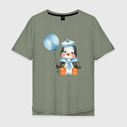 Мужская футболка оверсайз Пингвин с синим шариком