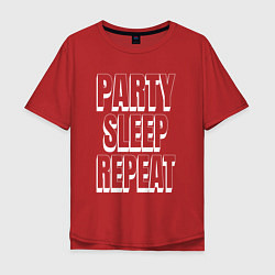 Мужская футболка оверсайз Party sleep repeat надпись с тенью