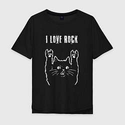 Футболка оверсайз мужская I love rock рок кот, цвет: черный