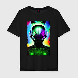 Мужская футболка оверсайз Портрет пришельца - нейросеть - неоновое свечение