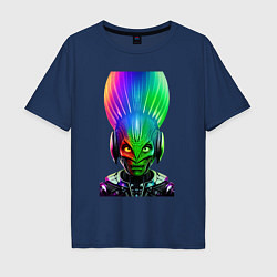 Мужская футболка оверсайз Aggressive alien - neural network - neon glow
