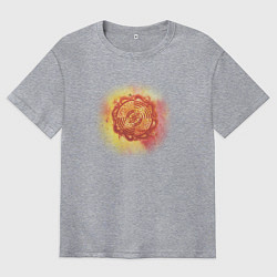 Футболка оверсайз мужская Мандала силы, красная, огненная, цвет: меланж