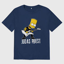 Футболка оверсайз мужская Judas Priest Барт Симпсон рокер, цвет: тёмно-синий