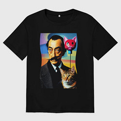Мужская футболка оверсайз Salvador Dali and cat