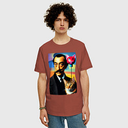 Футболка оверсайз мужская Salvador Dali and cat, цвет: кирпичный — фото 2