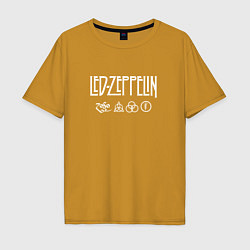 Футболка оверсайз мужская Led Zeppelin символы, цвет: горчичный