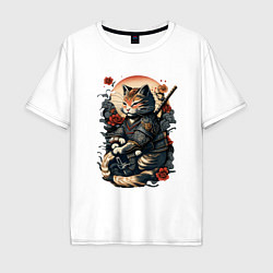 Мужская футболка оверсайз Самурай кот