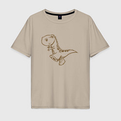 Мужская футболка оверсайз Шагающий рисованный динозавр